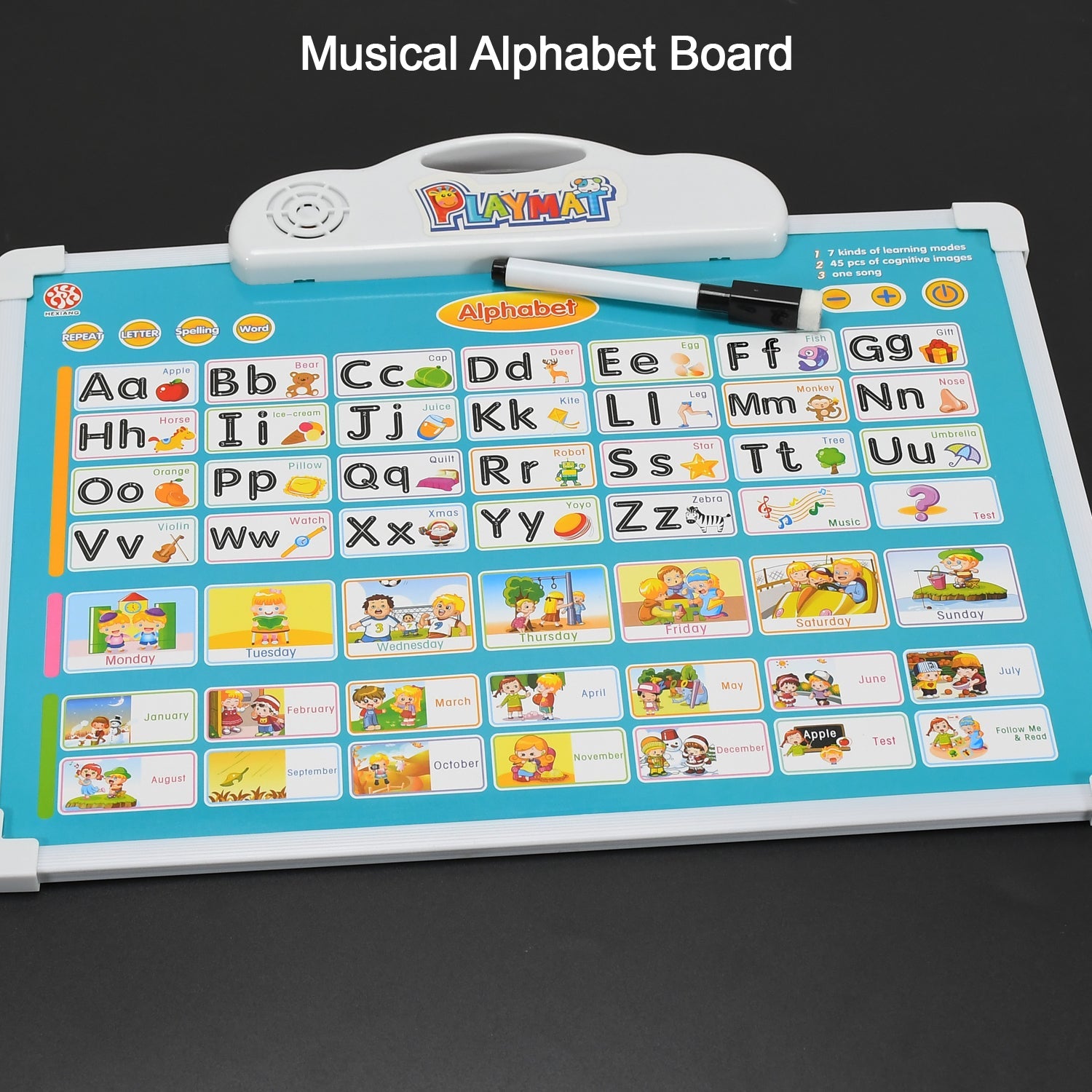 4602 Learning Board 2in1 - Educational PAD for Kids Musical Board for Alphabet ABC Learning Toy Play Mat & Drawing with One Doodle Pen DeoDap 4602 Learning Board 2in1 - Educational PAD for Kids Musical Board for Alphabet ABC Learning Toy Play Mat & Drawing with One Doodle Pen DeoDap